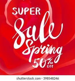 pretty flower red roses. text spring sale  art