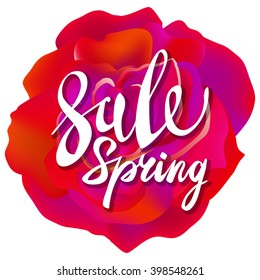 pretty flower red roses. text spring sale  art