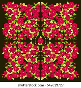 Pretty flower square composition. Country style millefleurs. Floral meadow enchanting background for scarf print, textile, covers, surface, scrapbooking, decoupage. Bandana, shawl design.