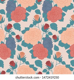Pretty flowers in autumn colors, in a seamless pattern design, that can be used on the web or in print, for surface design