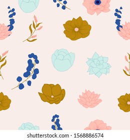 Pretty flowers in a seamless pattern design, perfect to use on the web or in print
