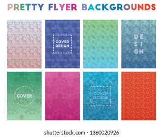Pretty flyer backgrounds. Alluring geometric patterns, ravishing vector illustration.