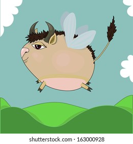 Pretty flying bison with wings