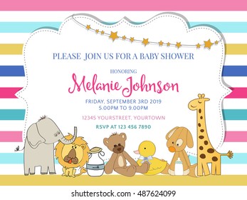 Pretty frame on color lines for baby shower, vector format