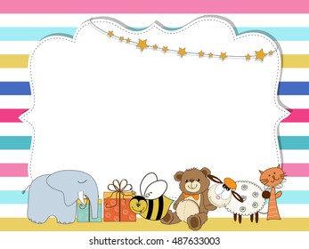 Pretty frame on color lines , template for baby shower or birthday card, vector format