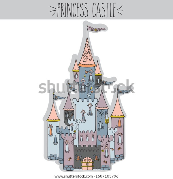 Pretty Freehand Colored Vintage Princess Castle Stock Vector Royalty Free