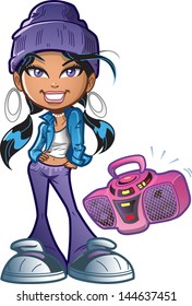 Pretty Funky Inner City Girl With Boombox and Attitude