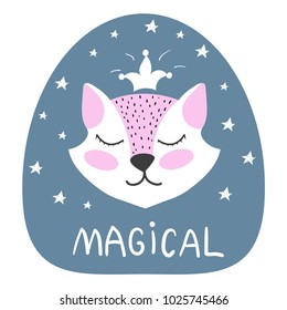 Pretty. Funny. a fox. Scandinavian style. Print. Children's. For clothes. Card. 