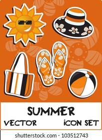 Pretty funny summer (beach) icon set, vector