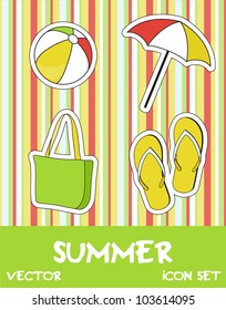 Pretty funny summer (beach) icon set, vector