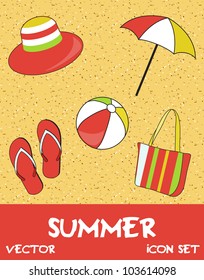 Pretty funny summer (beach) icon set, vector