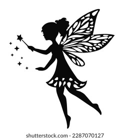 Pretty garden fairy silhouette vector cartoon illustration