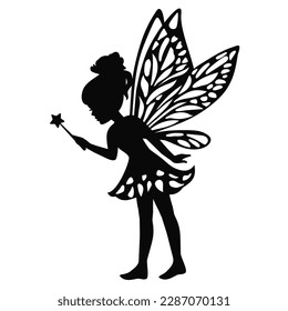 Pretty garden fairy silhouette vector cartoon illustration