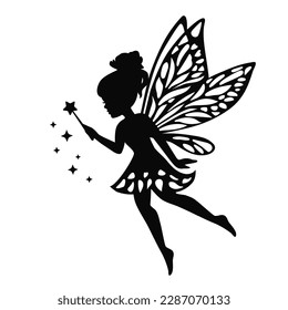 Pretty garden fairy silhouette vector cartoon illustration