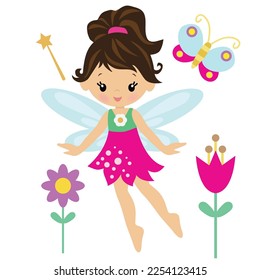 Pretty garden fairy vector cartoon illustration