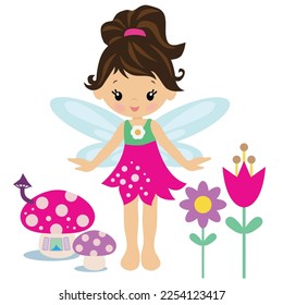 Pretty garden fairy vector cartoon illustration