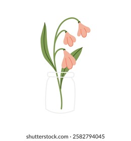 Pretty garden floral arrangement in a glass vase. Botanical floral clipart