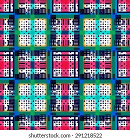 Pretty geometric abstract seamless pattern with different textures and dots