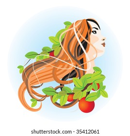 pretty girl and apple tree