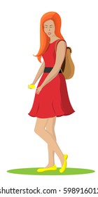 Pretty girl with a backpack illustration