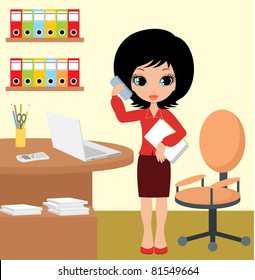 Pretty girl - business woman. vector, no gradient, color full