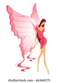 pretty girl with butterfly pink wings.vector