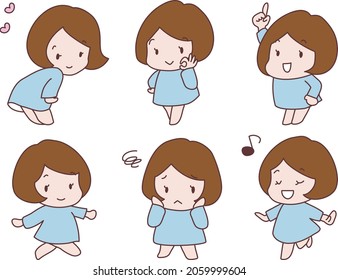 Pretty girl character. 6 types of pose set.