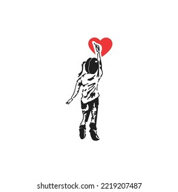 Pretty girl character with ponytail drawing heart vector image.  Valentine's day special. Love drawing. 