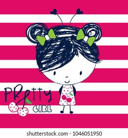 pretty girl with cherry vector illustration, T-shirt graphics
