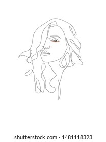 Pretty girl continuous line drawing minimalist design on white background