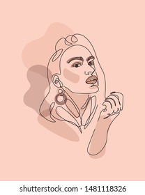 Pretty girl continuous line drawing minimalist design on white background