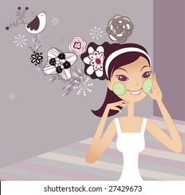 pretty girl doing facial
