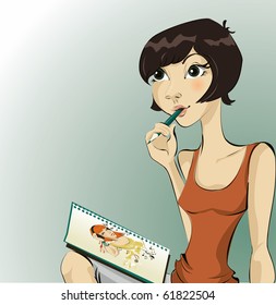 Pretty girl drawing
