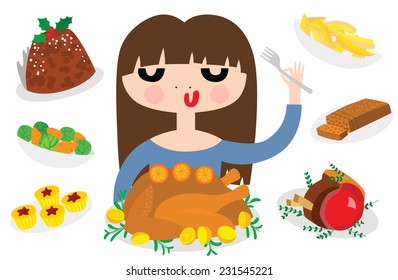 Pretty Girl Eating Christmas Food