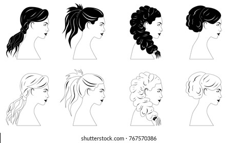 pretty girl face haircuts vector