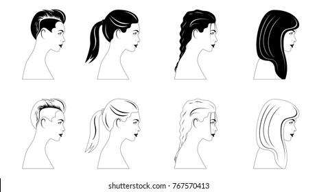 pretty girl face haircuts vector