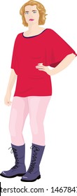 Pretty girl in fashionable clothes. Pink leggings and tunic. Vector illustration