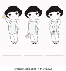 Pretty girl with flower Character Paper Note illustration