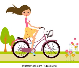 Pretty girl goes on bicycle