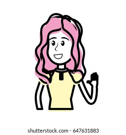 pretty girl with hand up and nice dress