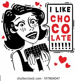 Pretty girl holding a chocolate tile I like chocolate comics