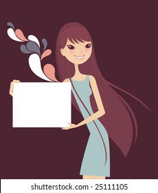 pretty girl holding white board
