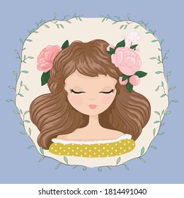 Pretty girl illustration with flowers.