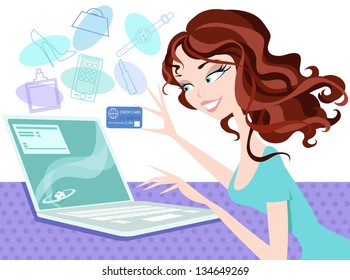 Pretty girl with laptop and credit card