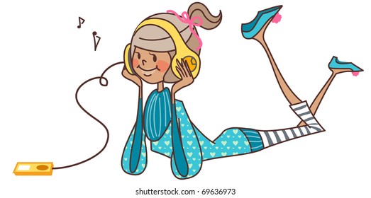 pretty girl listen to music with headphone