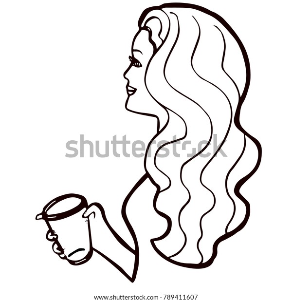 Pretty Girl Long Wavy Hair Cup Stock Vector Royalty Free 789411607
