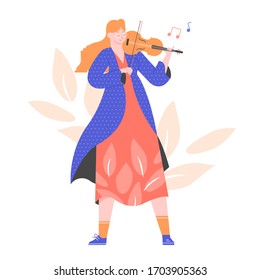 Pretty girl musician plays the violin. Violinist. Vector flat illustration.