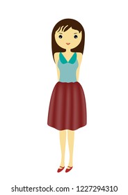 pretty girl on fashion dress cartoon. female standing on isolate background. vector illustration.