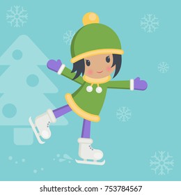 pretty girl on ice skates vector illustration