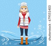 Pretty girl on a winter background. Colored Vector illustration.